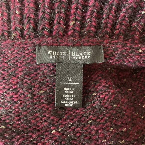 White House Black Market Poncho Sweater Mohair Wool Marled Knit Belted Metallic - Picture 9 of 13